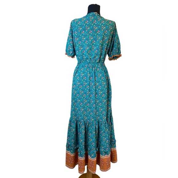 R.Vivimos Cotton Short Sleeve V Neck Floral Print Bohemian Long Prairie … - Picture 6 of 16